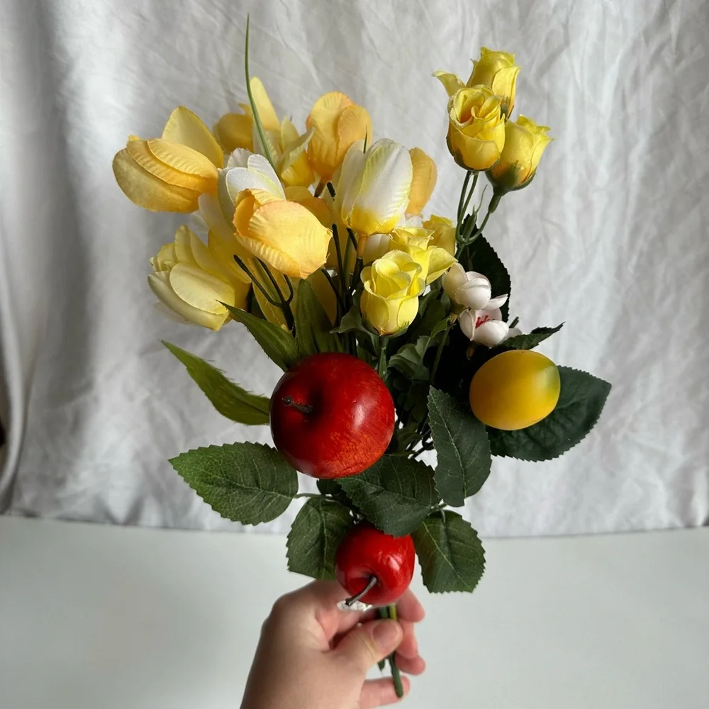 NWT Artificial Floral Bouquet with Red and Yellow Accents Apple Lemon Decor